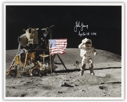 John Young Signed Photo of Him Standing on the Moon -- With Steve Zarelli COA